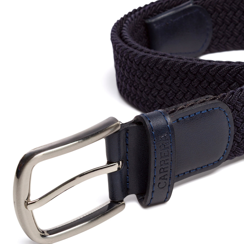 Cintura da Uomo Blu Intrecciata con Fibbia in Metallo Carrera