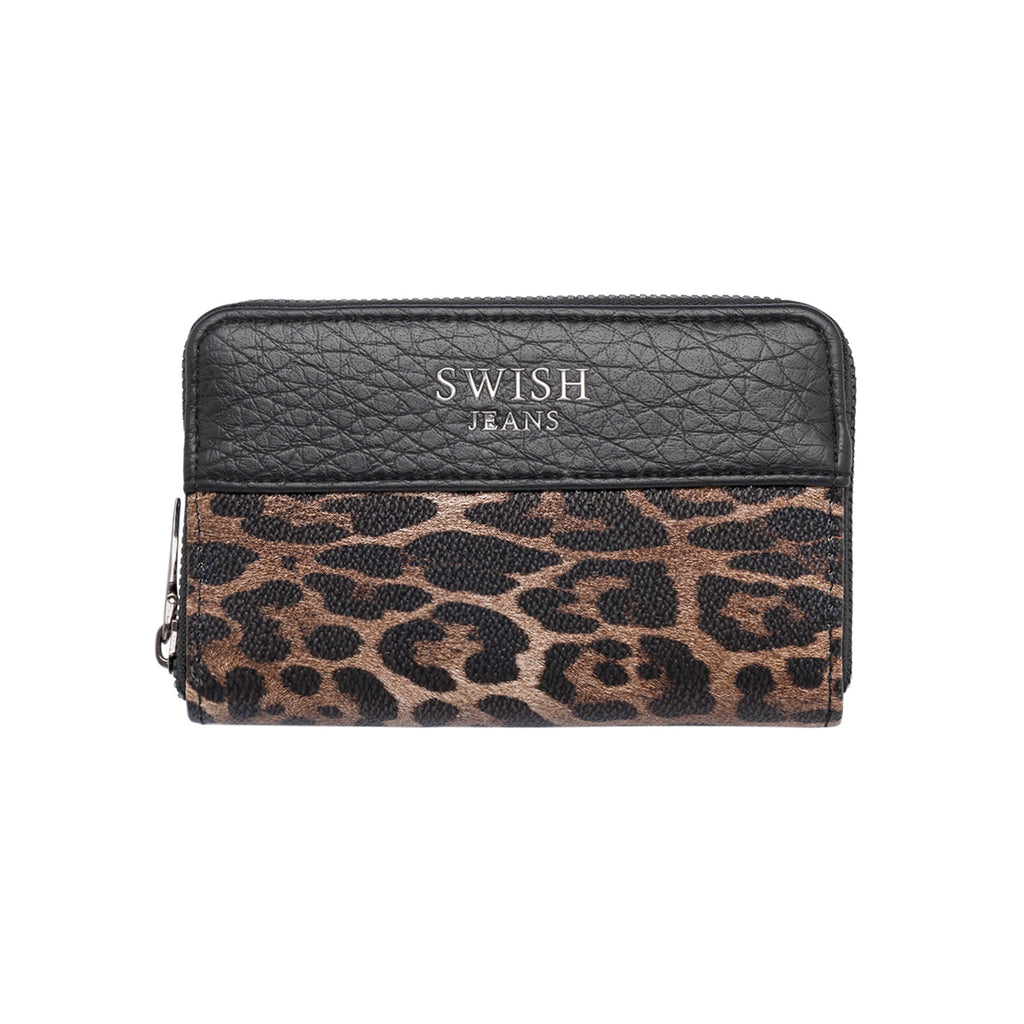 Portafoglio da donna nero con fantasia leopardata Swish Jeans