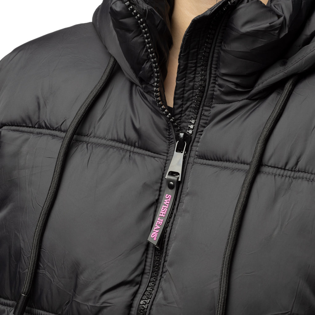 Bomber nero da donna con zip e cappuccio Swish Jeans