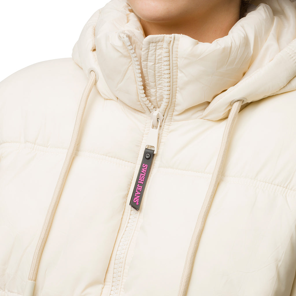 Bomber bianco da donna con zip e cappuccio Swish Jeans