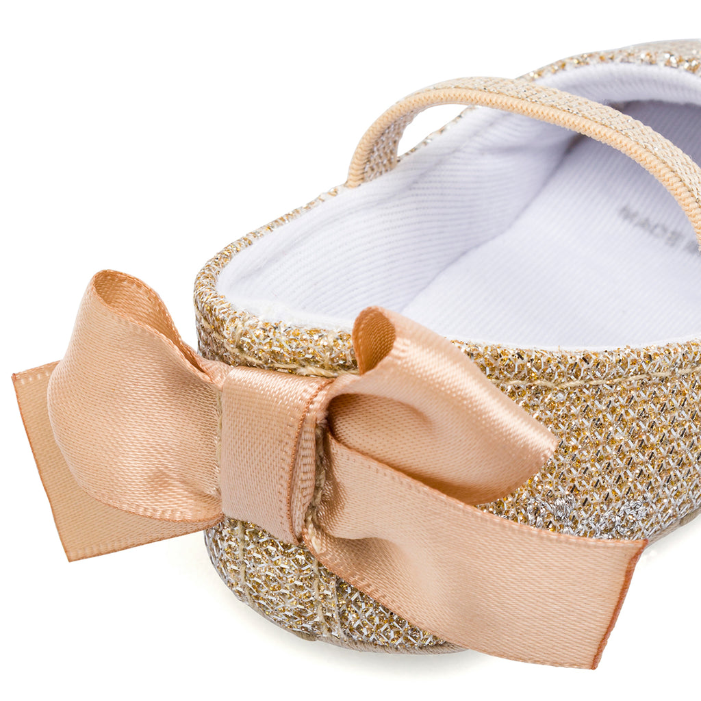 Ballerine neonata Chicco oro con glitter e fiocco in raso
