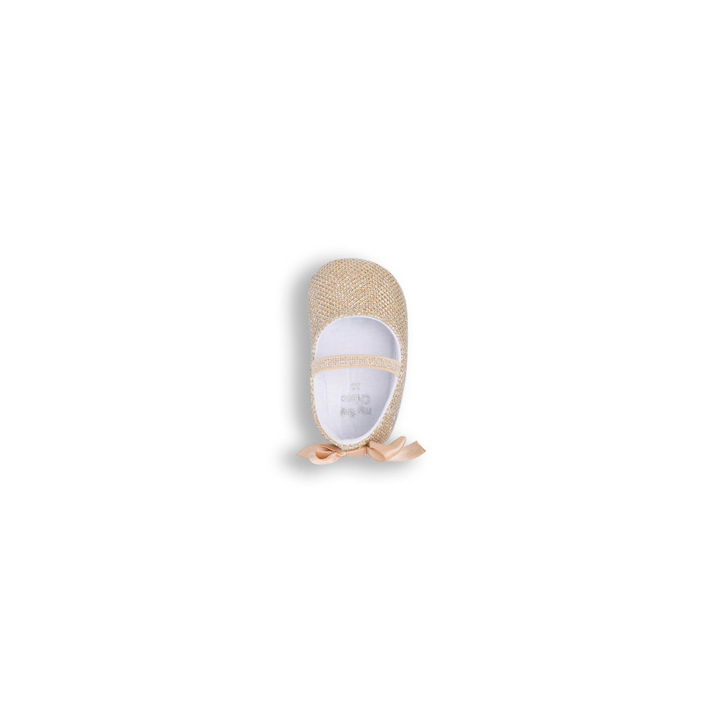 Ballerine neonata Chicco oro con glitter e fiocco in raso