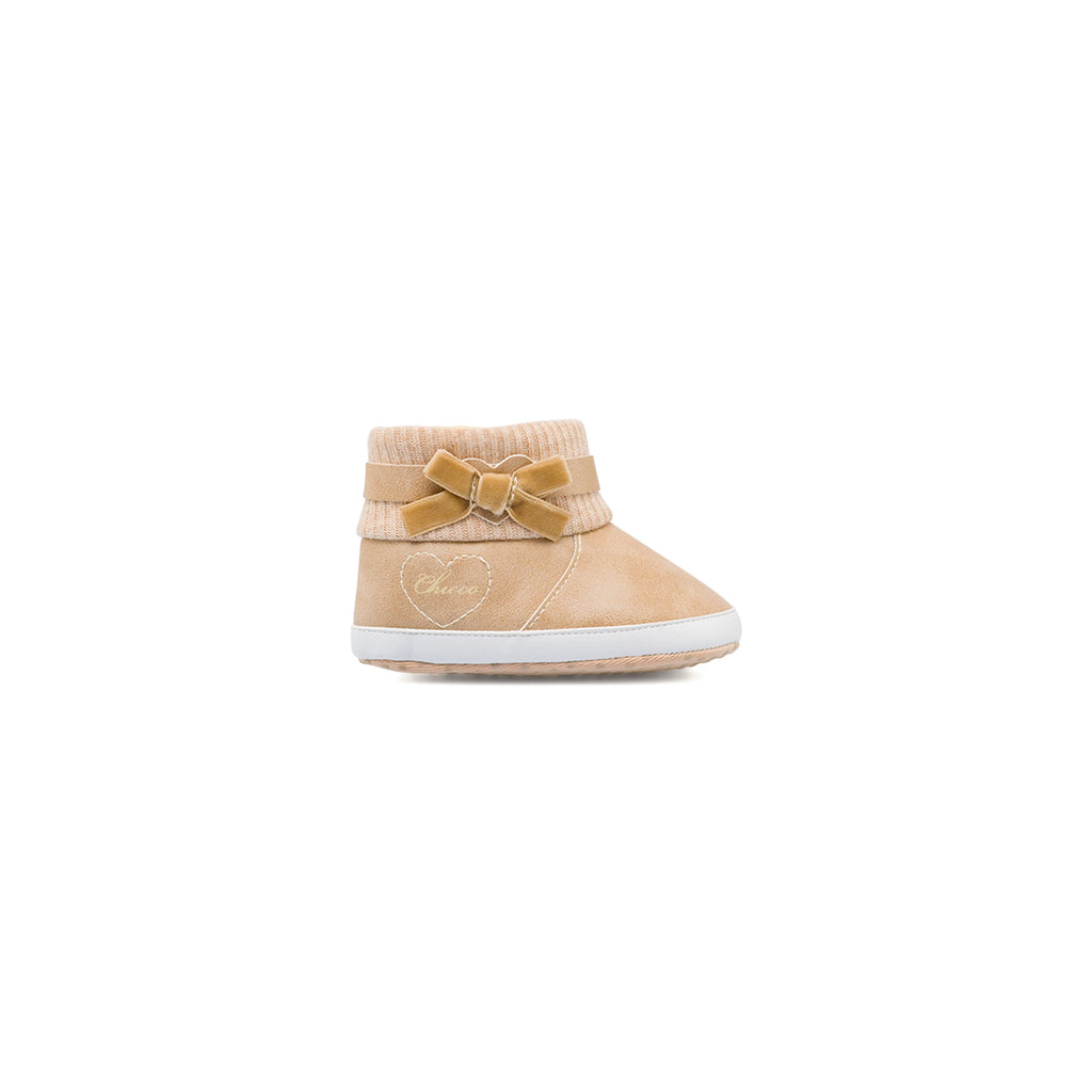 Stivaletti primi passi Chicco beige con polsino in maglia e fiocco