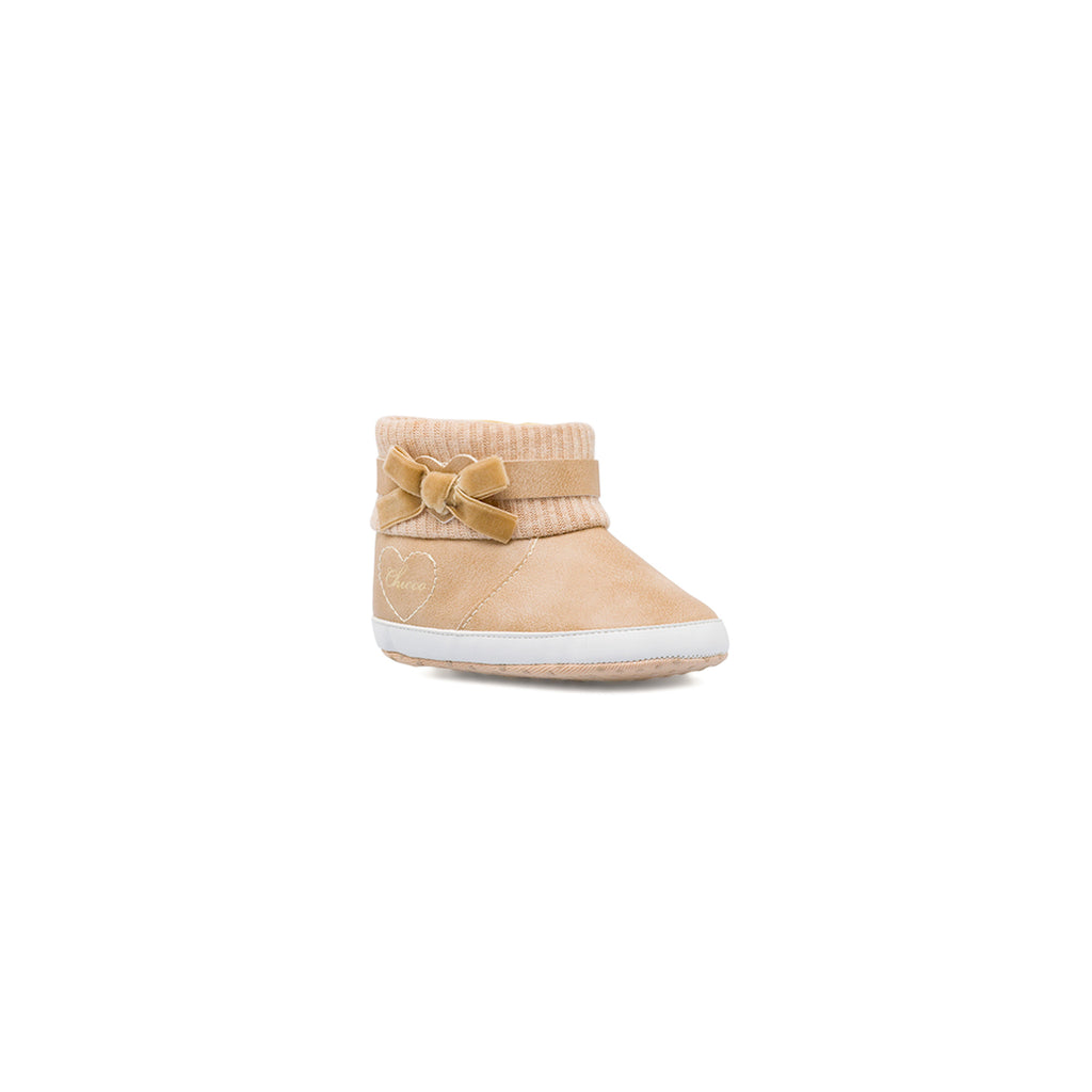 Stivaletti primi passi Chicco beige con polsino in maglia e fiocco