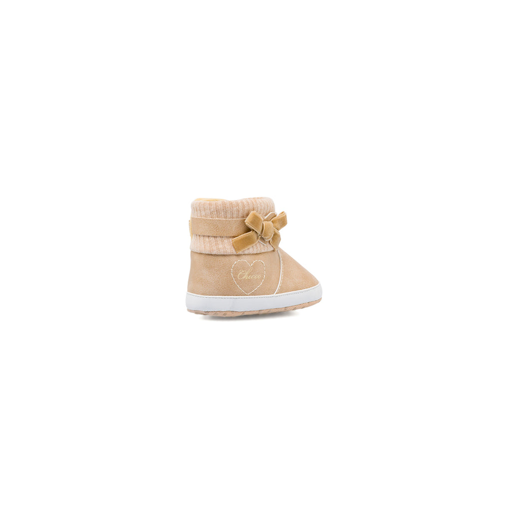 Stivaletti primi passi Chicco beige con polsino in maglia e fiocco