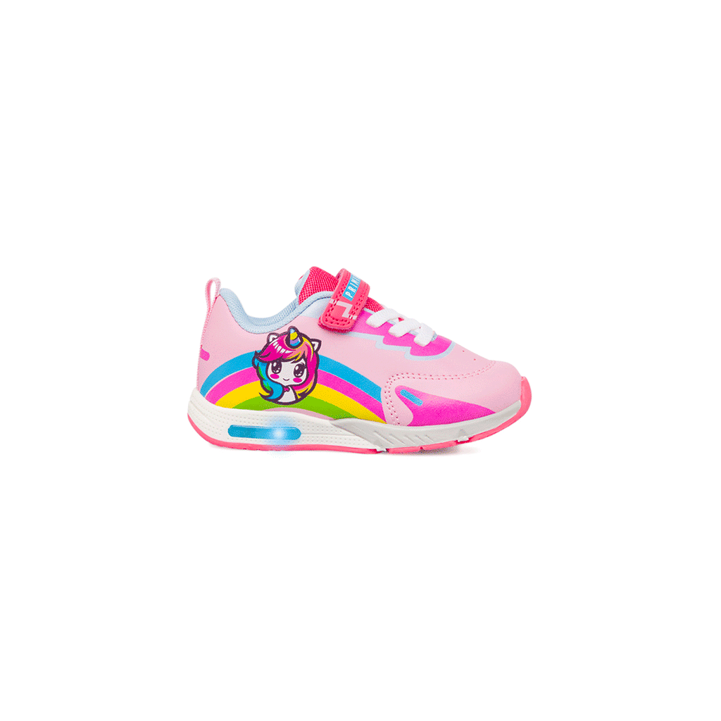 Sneakers primi passi bambina rosa con dettagli multicolore e luci Primigi