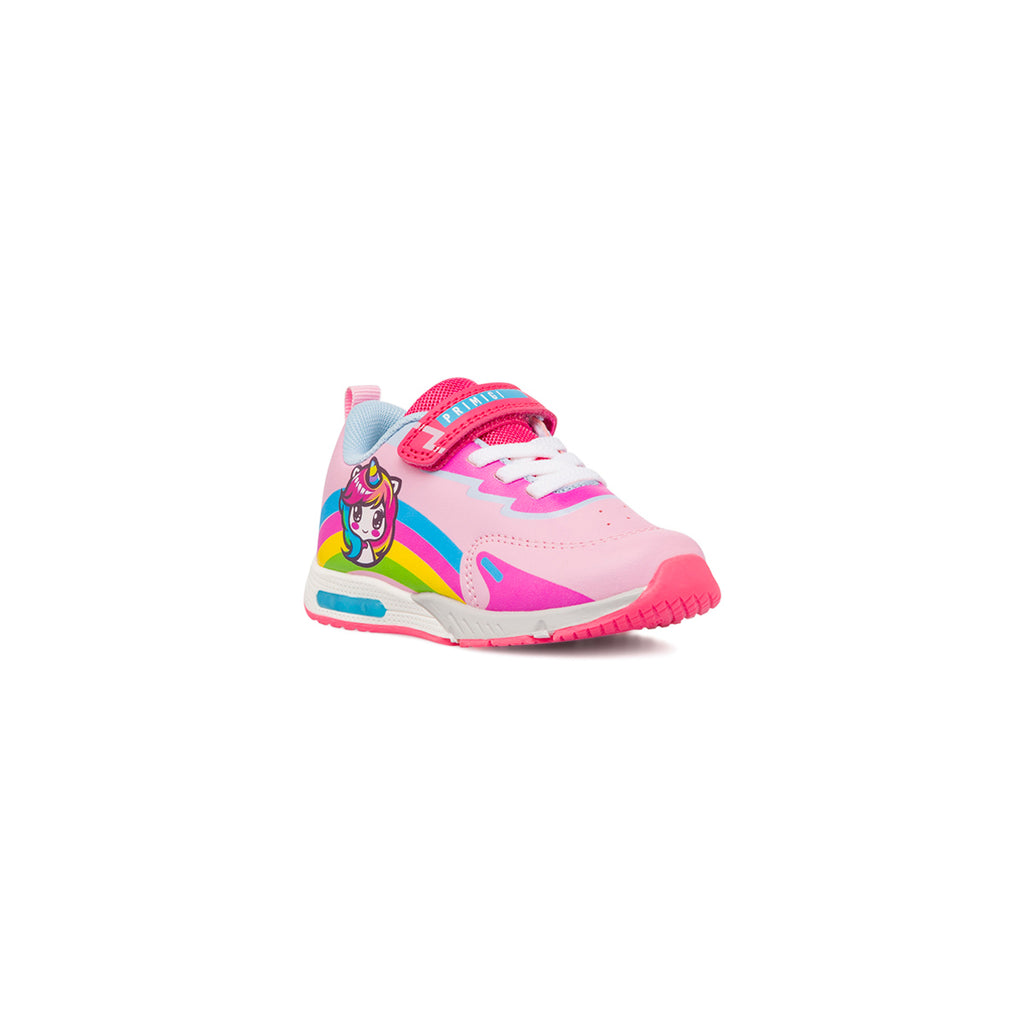 Sneakers primi passi bambina rosa con dettagli multicolore e luci Primigi