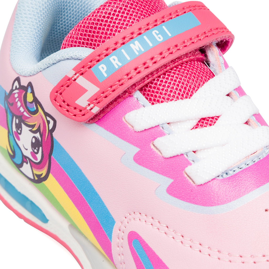 Sneakers primi passi bambina rosa con dettagli multicolore e luci Primigi