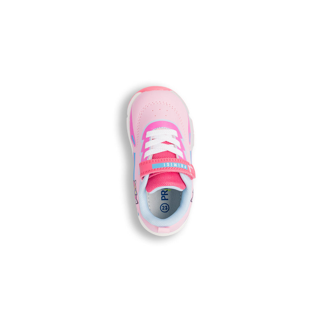 Sneakers primi passi bambina rosa con dettagli multicolore e luci Primigi