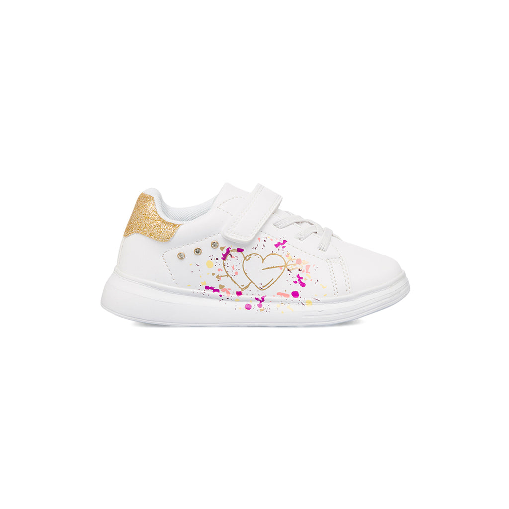 Sneakers bianche da bambina con dettagli glitter e stampa Le scarpe di Alice