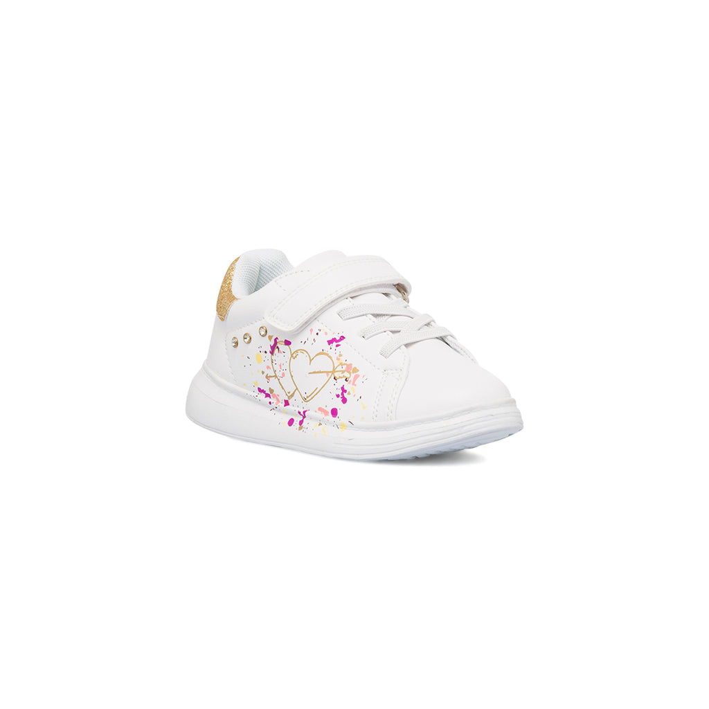 Sneakers bianche da bambina con dettagli glitter e stampa Le scarpe di Alice