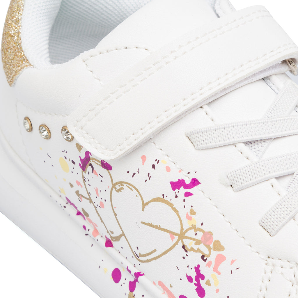 Sneakers bianche da bambina con dettagli glitter e stampa Le scarpe di Alice