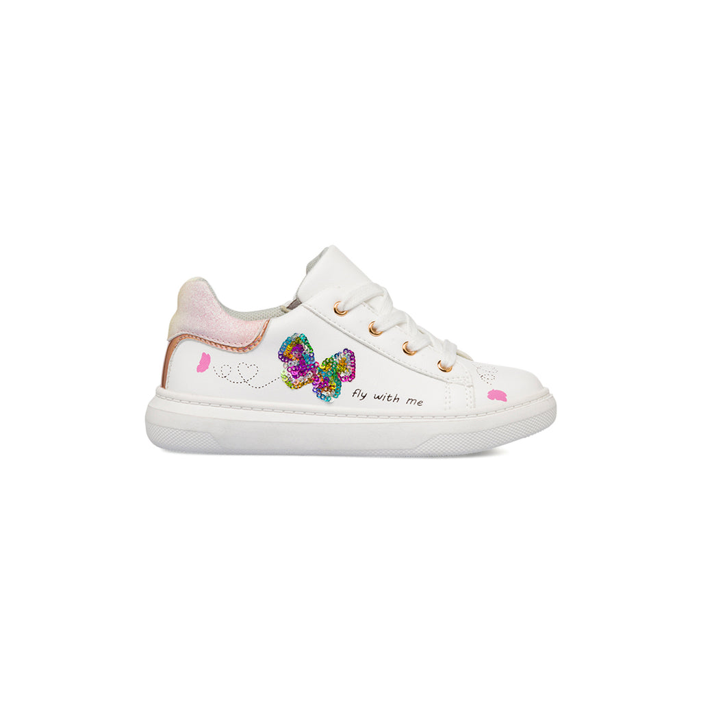 Sneakers bianche da bambina con dettagli glitter e farfalla con paillettes Le scarpe di Alice
