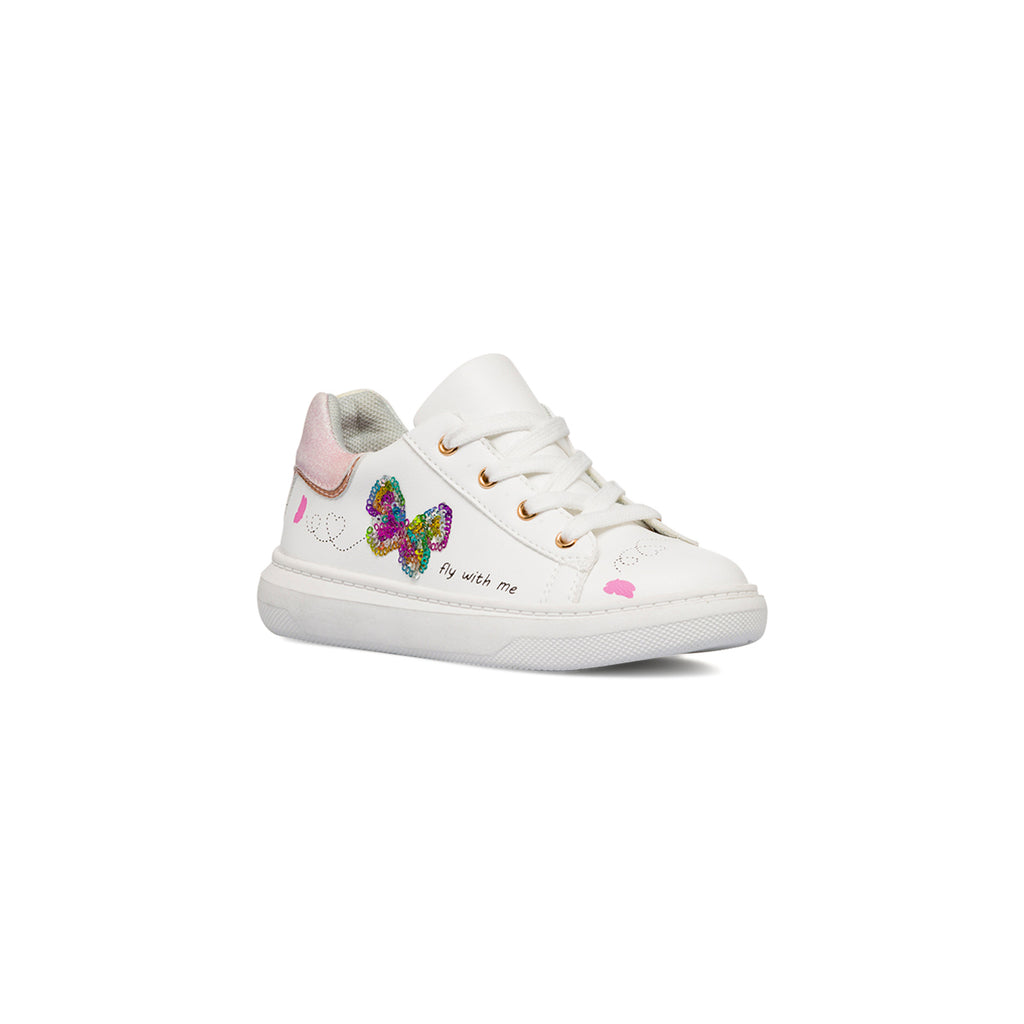 Sneakers bianche da bambina con dettagli glitter e farfalla con paillettes Le scarpe di Alice