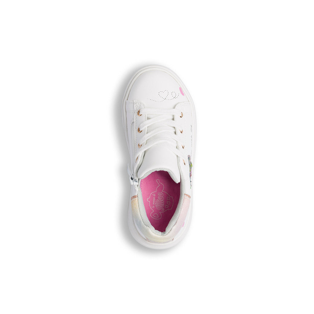 Sneakers bianche da bambina con dettagli glitter e farfalla con paillettes Le scarpe di Alice