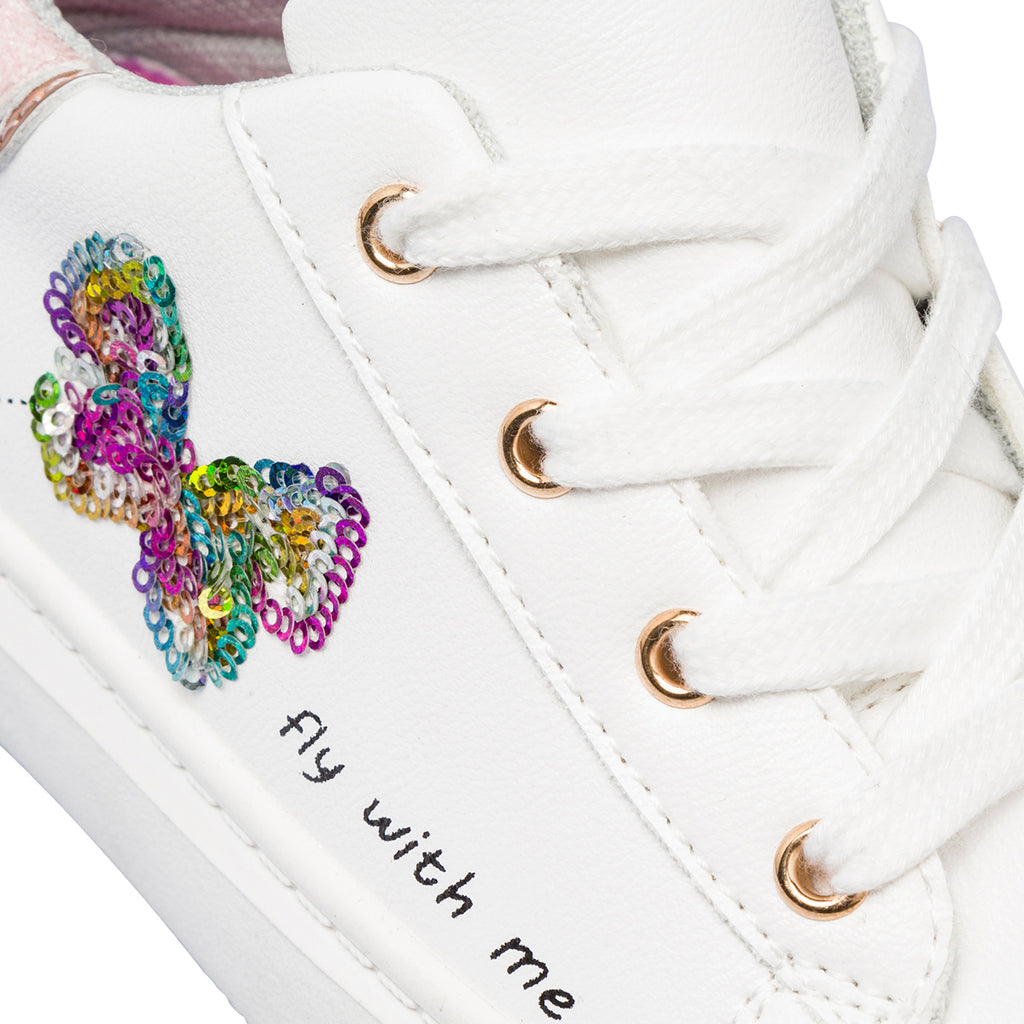 Sneakers bianche da bambina con dettagli glitter e farfalla con paillettes Le scarpe di Alice