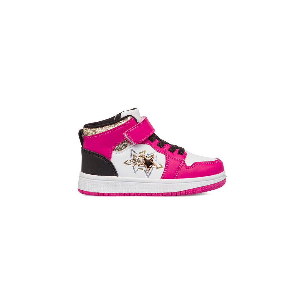 Sneakers alte da bambina bianche e fucsia con inserti neri e glitter Le scarpe di Alice