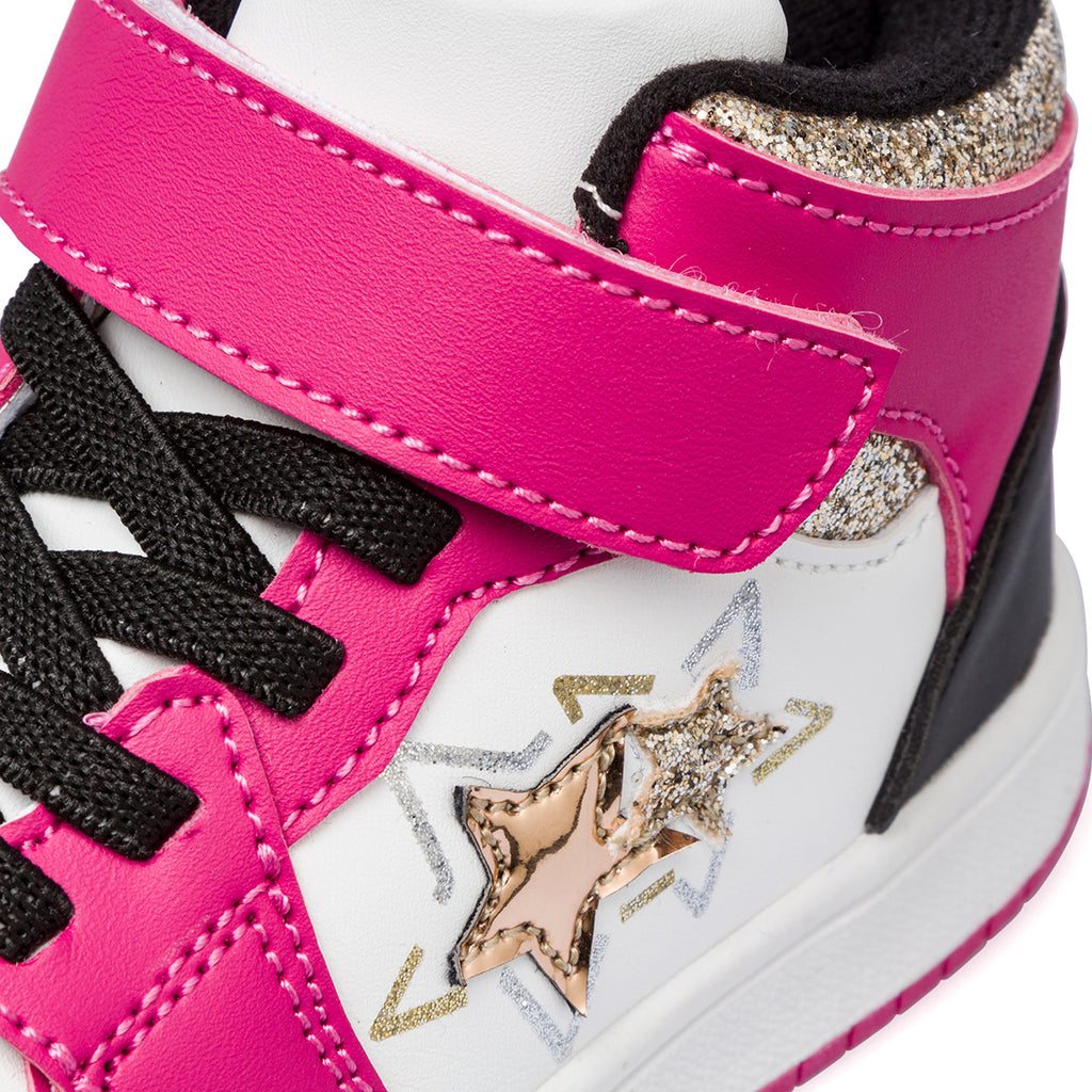 Sneakers alte da bambina bianche e fucsia con inserti neri e glitter Le scarpe di Alice