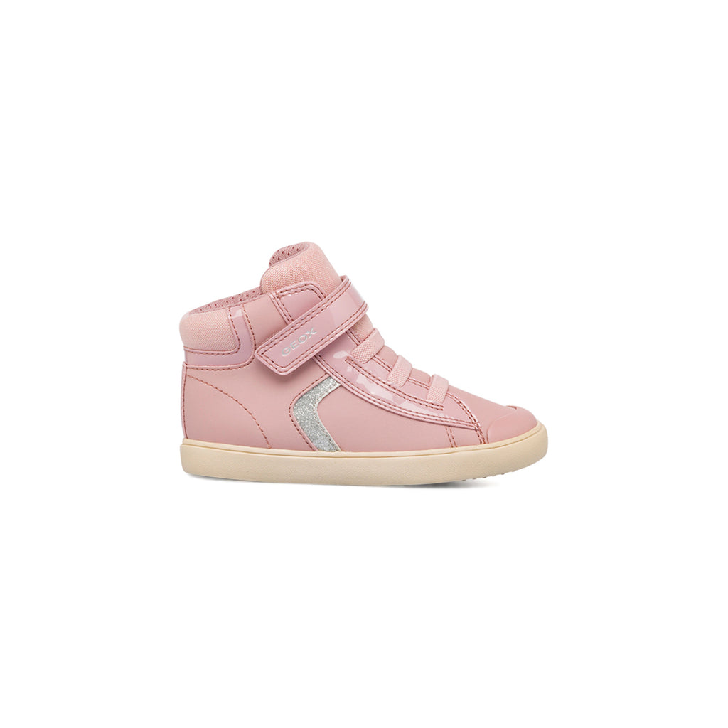 Sneakers alte traspiranti da bambina rosa con glitter Geox