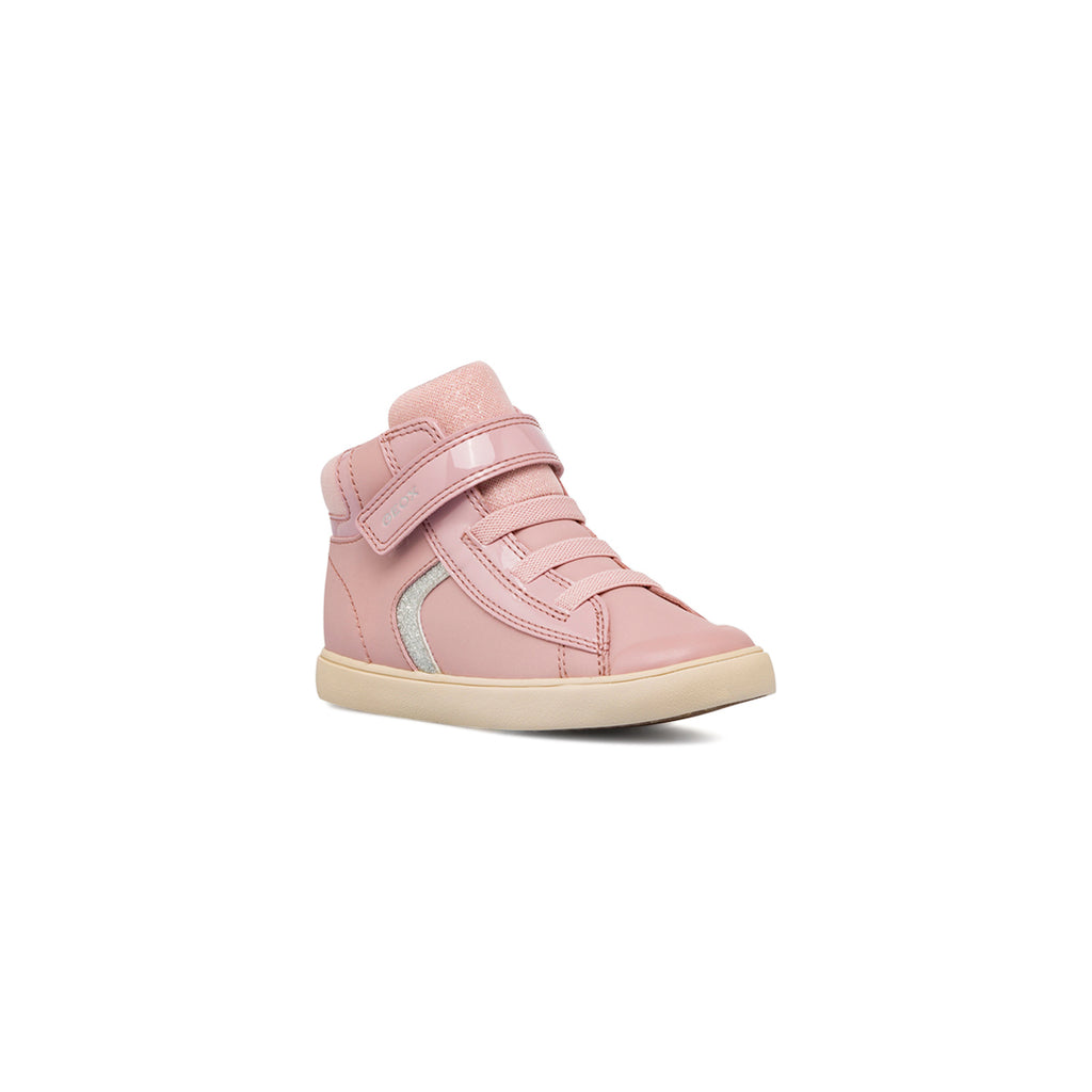 Sneakers alte traspiranti da bambina rosa con glitter Geox