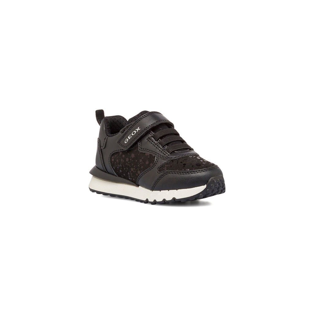 Sneakers traspiranti da bambina nere con dettagli lucidi Geox