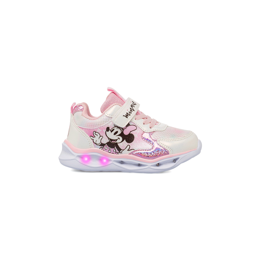 Sneakers da bambina rosa e bianche Minnie con luci e glitter Disney