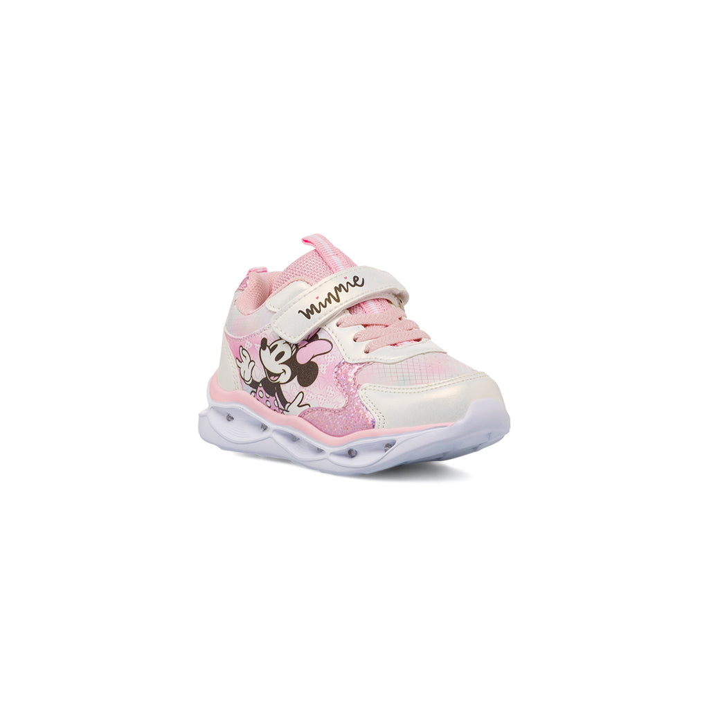 Sneakers da bambina rosa e bianche Minnie con luci e glitter Disney