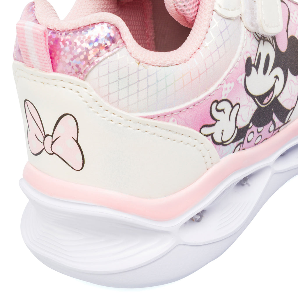 Sneakers da bambina rosa e bianche Minnie con luci e glitter Disney