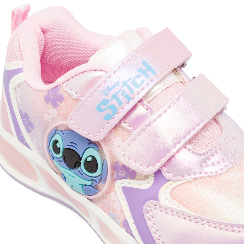 Sneakers rosa effetto iridescente con Luci da Bambina Stitch