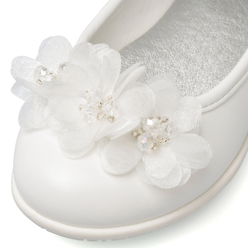 Ballerine bianche da bambina con fiorellini e strass Le scarpe di Alice