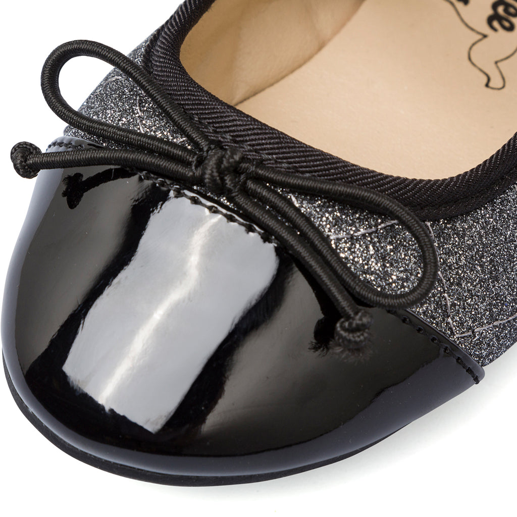Ballerine glitter grigio da bambina con fiocco Le Scarpe di Alice