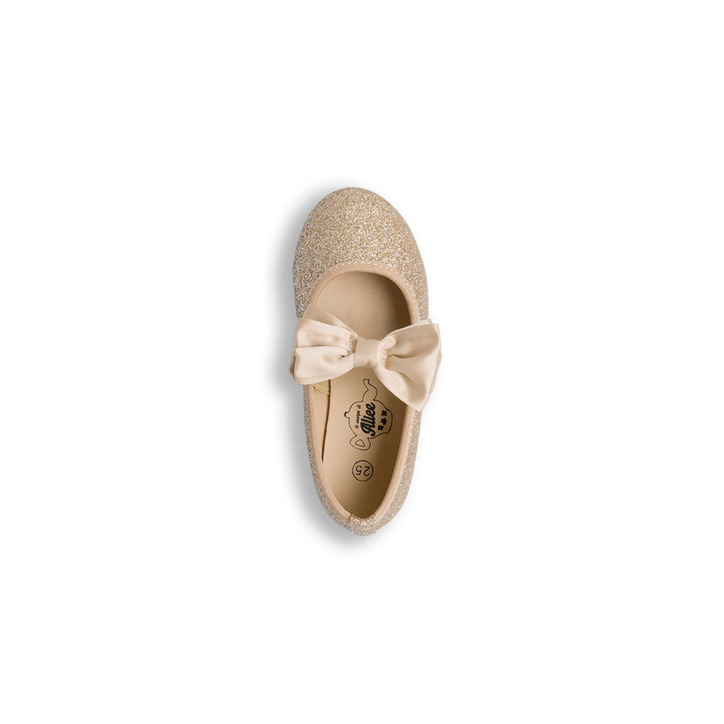Ballerine glitter oro da bambina con fiocco Le Scarpe di Alice