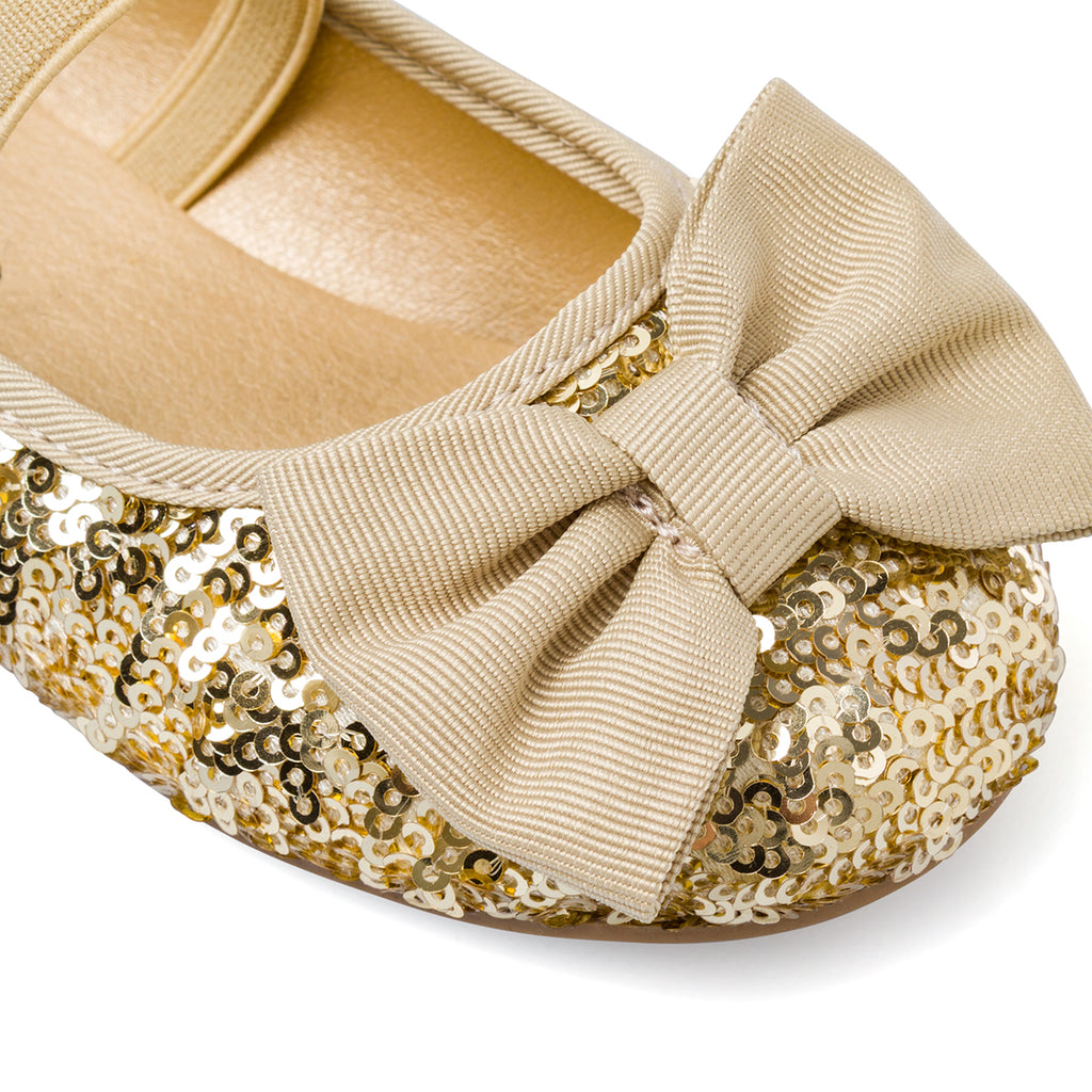 Ballerine oro con paillettes e fiocco da Bambina Dieci Baci