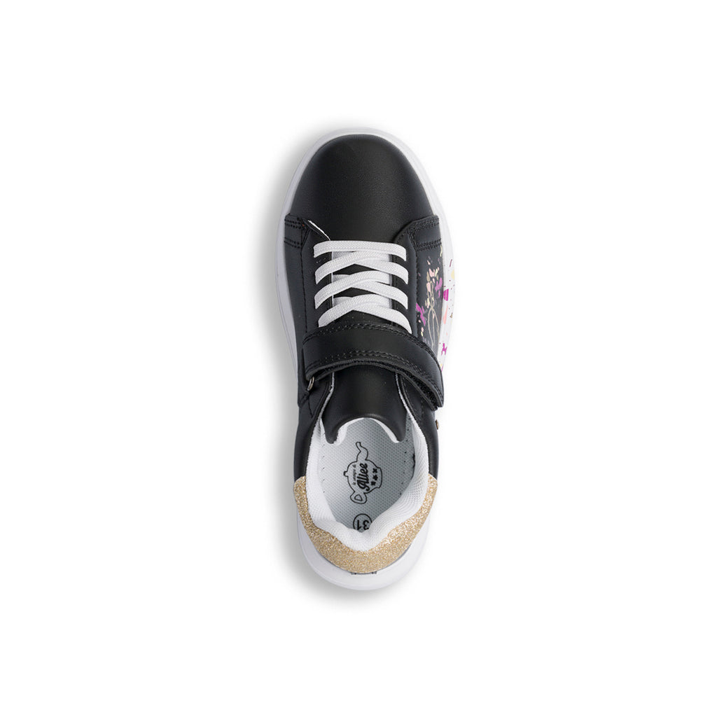 Sneakers da ragazza nere con stampe e glitter Le scarpe di Alice