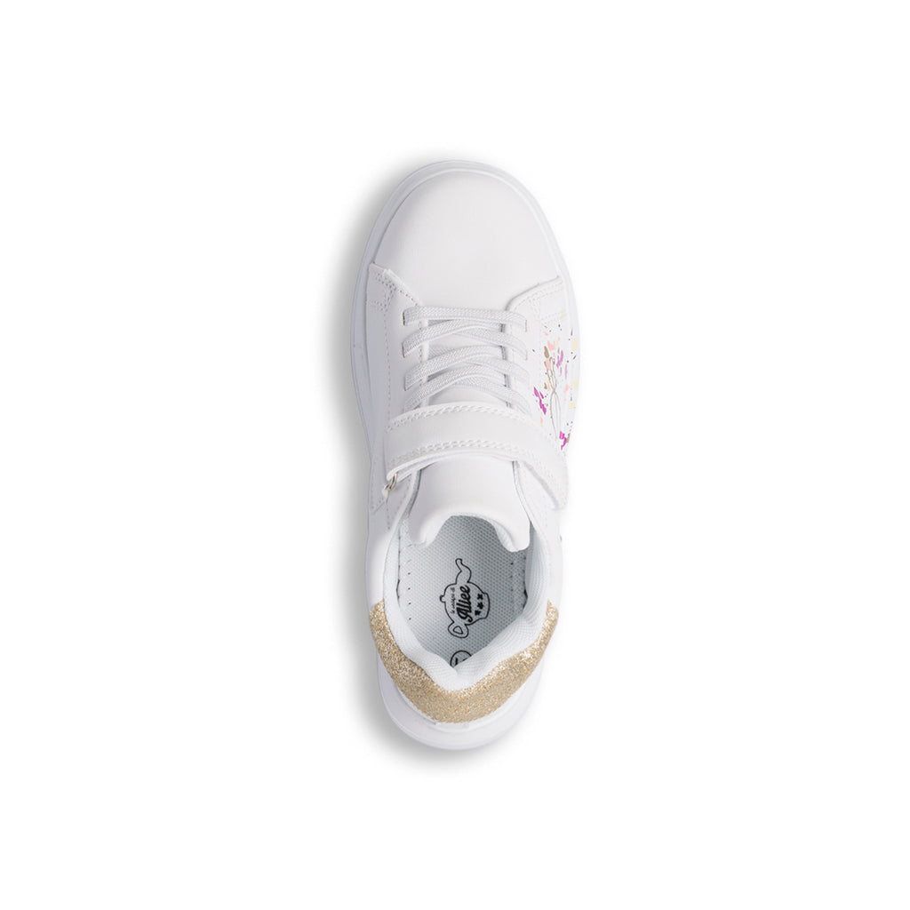 Sneakers da ragazza bianche con stampe e glitter Le scarpe di Alice