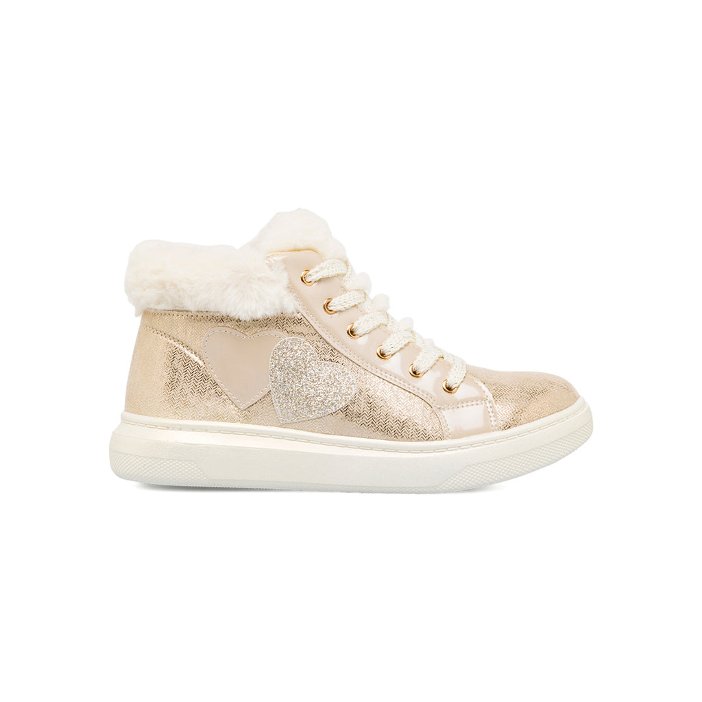 Sneakers alte da ragazza oro con dettagli finta pelliccia e glitter Le scarpe di Alice