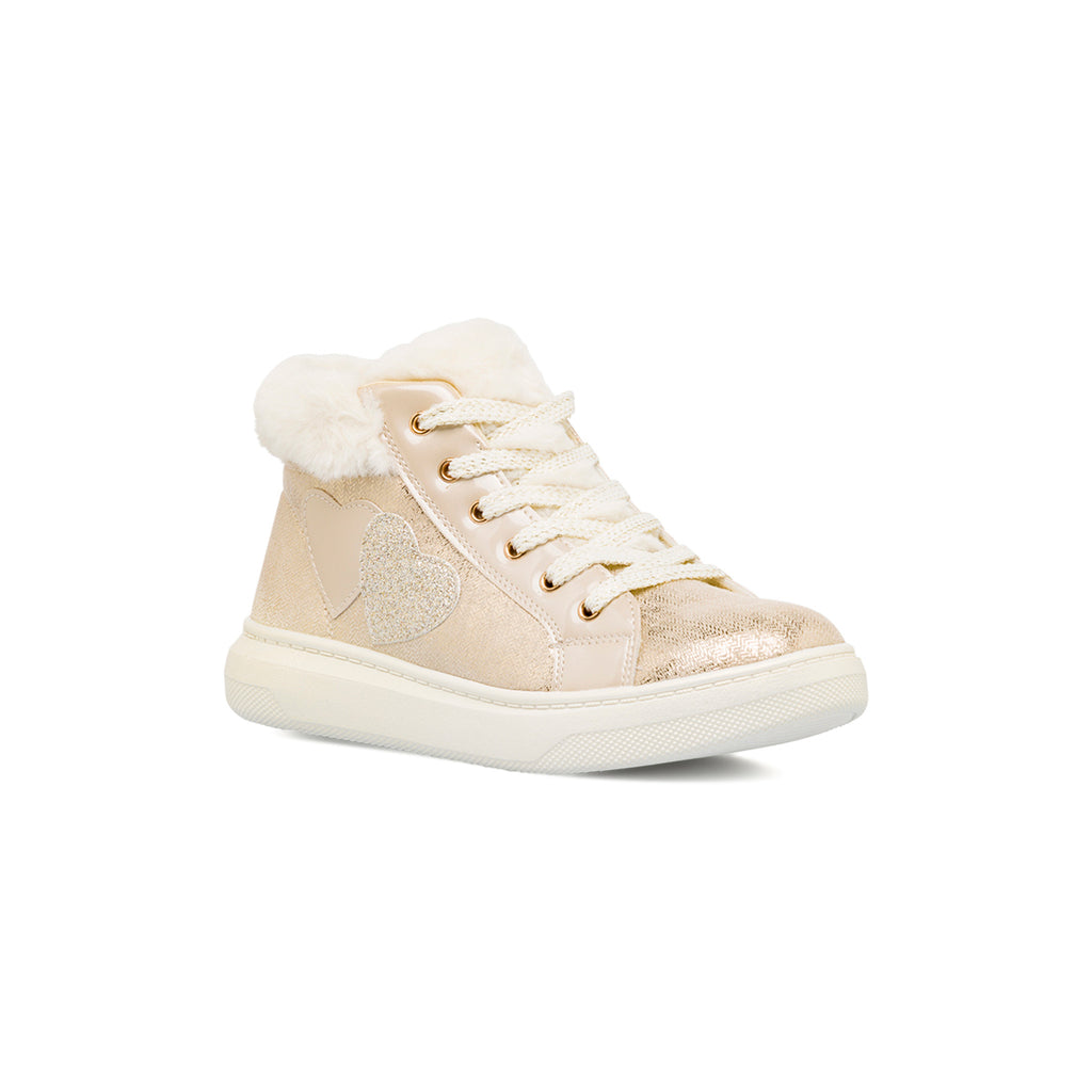 Sneakers alte da ragazza oro con dettagli finta pelliccia e glitter Le scarpe di Alice
