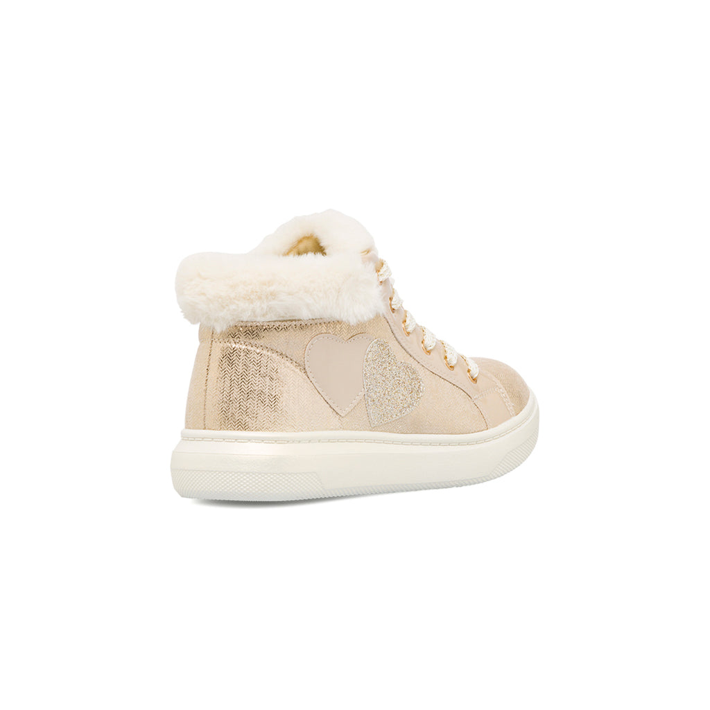 Sneakers alte da ragazza oro con dettagli finta pelliccia e glitter Le scarpe di Alice
