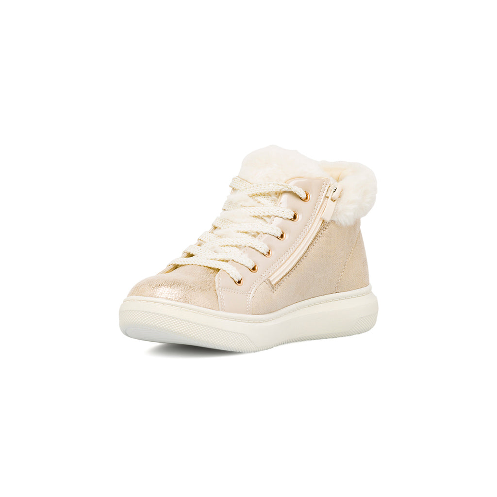 Sneakers alte da ragazza oro con dettagli finta pelliccia e glitter Le scarpe di Alice