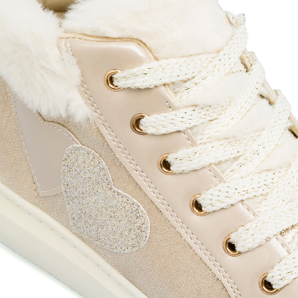 Sneakers alte da ragazza oro con dettagli finta pelliccia e glitter Le scarpe di Alice