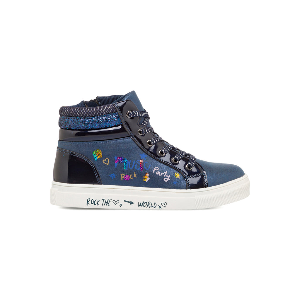 Sneakers alte da ragazza blu navy con paillettes e glitter Le Scarpe di Alice
