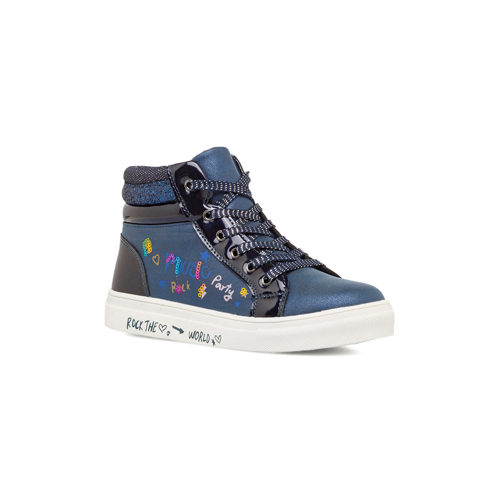 Sneakers alte da ragazza blu navy con paillettes e glitter Le Scarpe di Alice