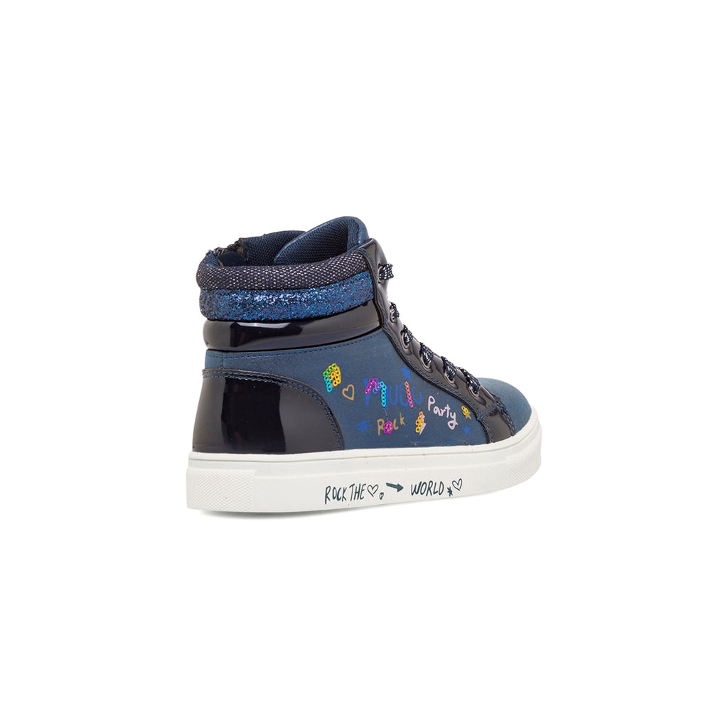 Sneakers alte da ragazza blu navy con paillettes e glitter Le Scarpe di Alice