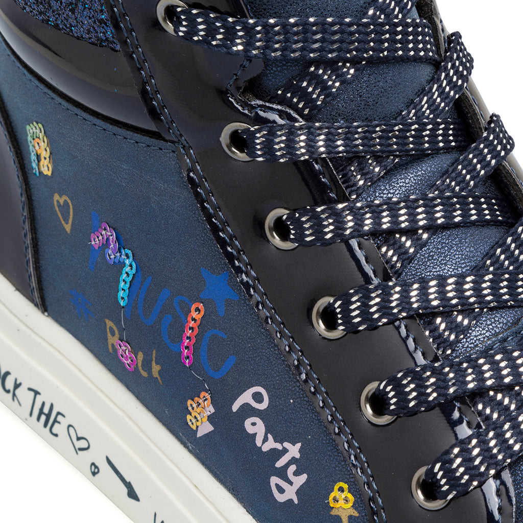 Sneakers alte da ragazza blu navy con paillettes e glitter Le Scarpe di Alice