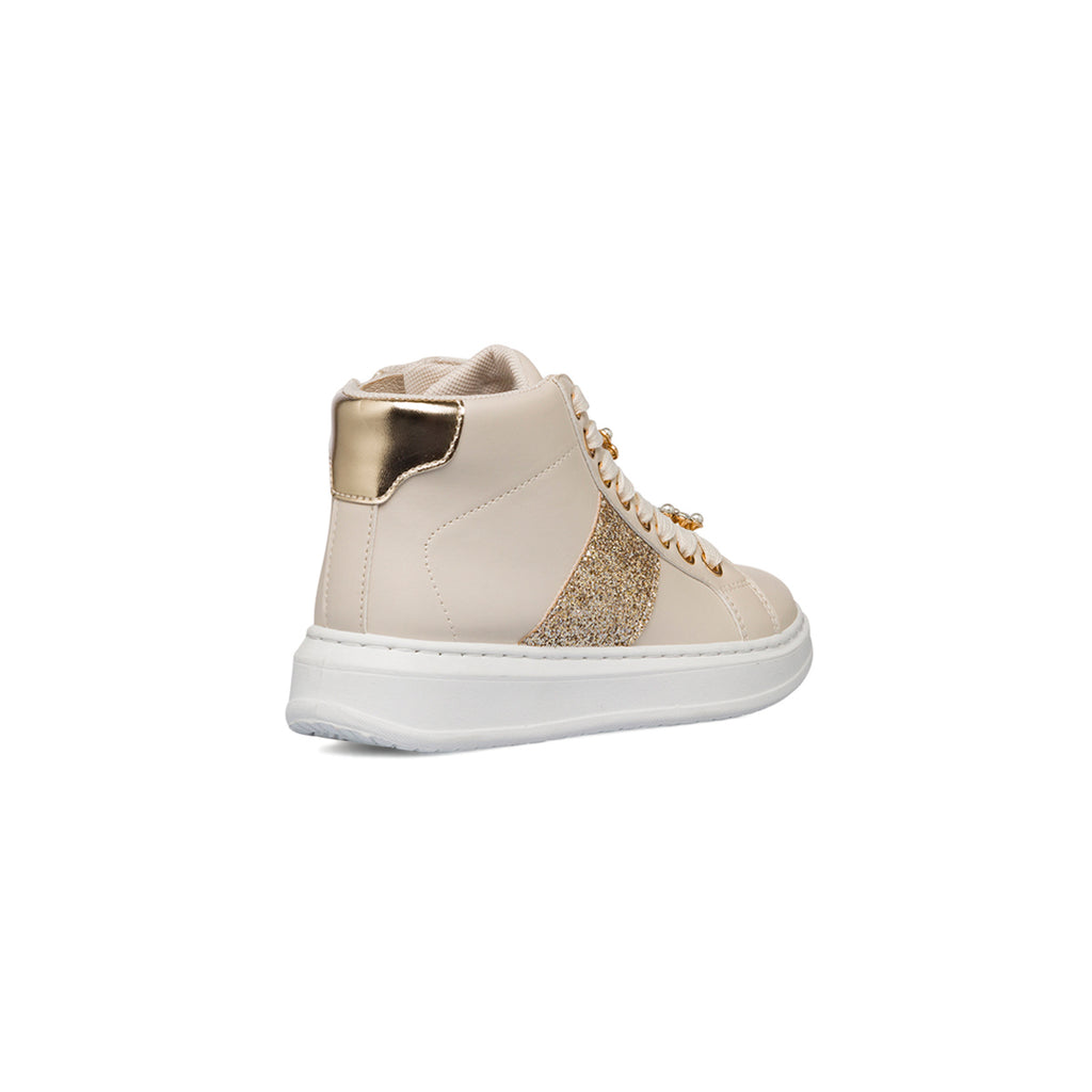 Sneakers alte da ragazza beige con dettagli glitter e fiori in metallo Dieci Baci