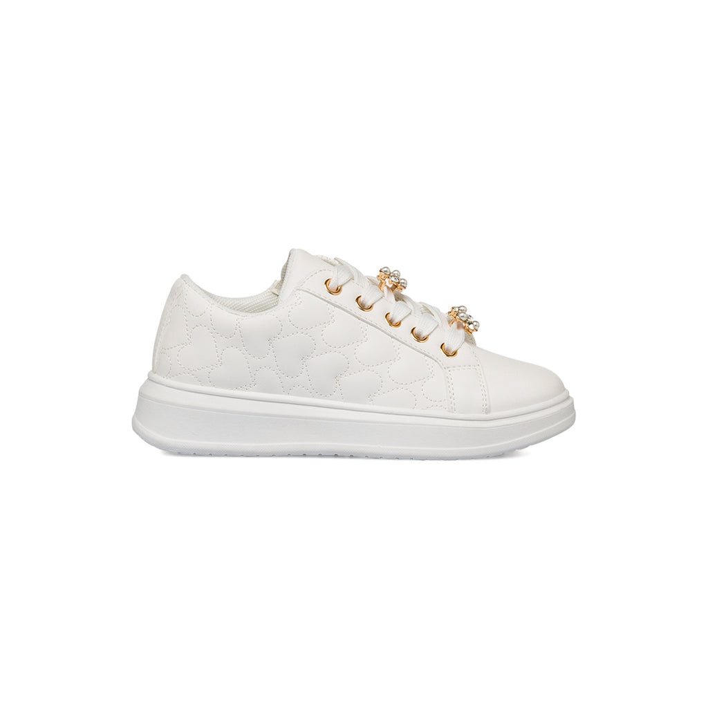 Sneakers bianche da ragazza con fiori in metallo Dieci Baci