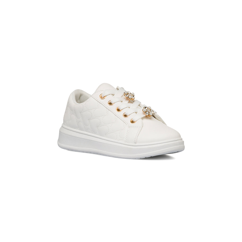 Sneakers bianche da ragazza con fiori in metallo Dieci Baci