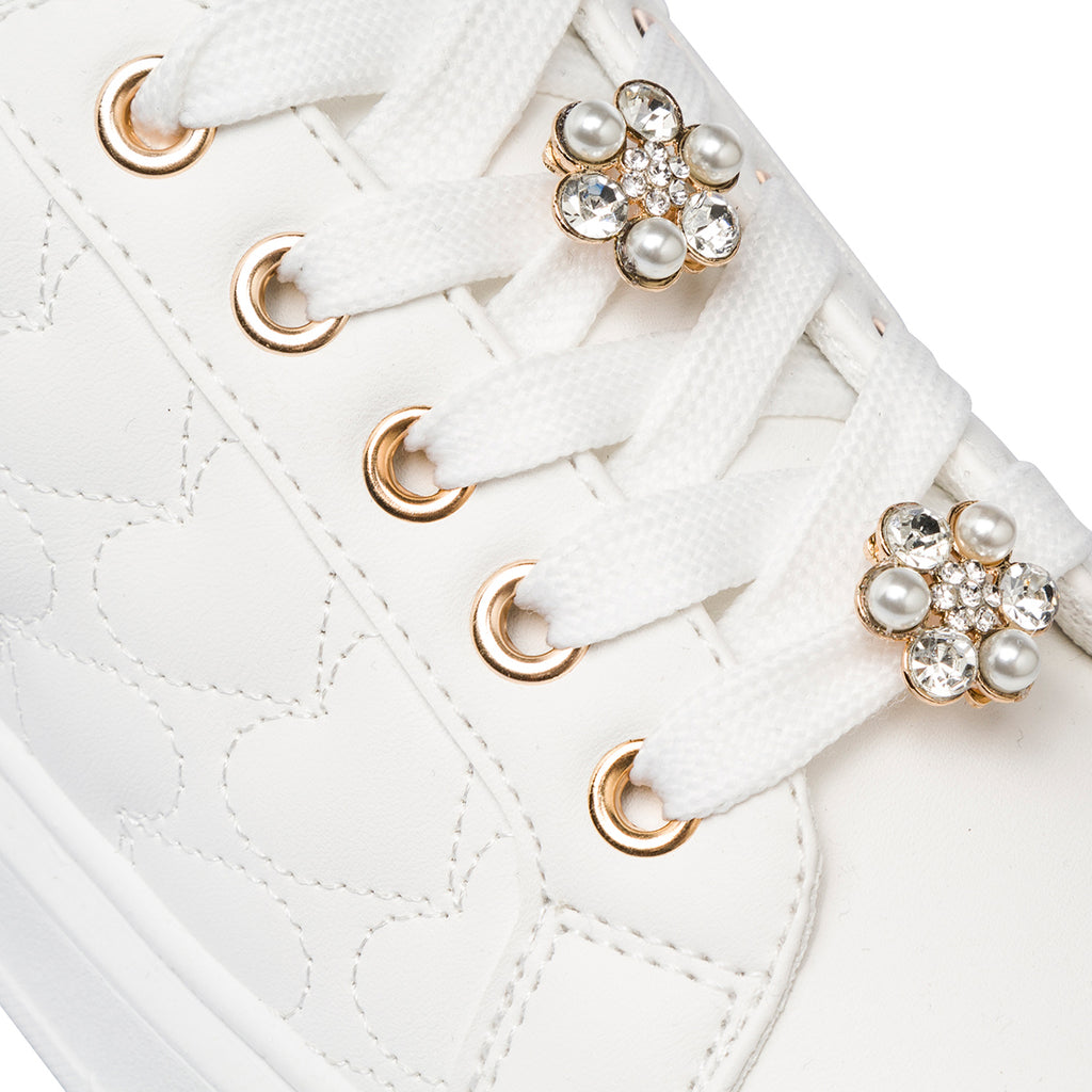 Sneakers bianche da ragazza con fiori in metallo Dieci Baci