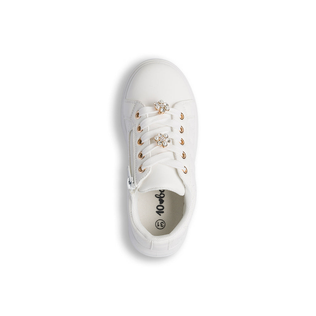 Sneakers bianche da ragazza con fiori in metallo Dieci Baci