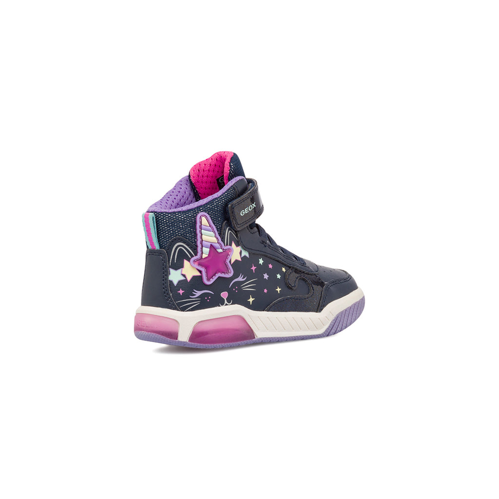 Sneakers alte blu e lilla da ragazza con luci nella suola Geox